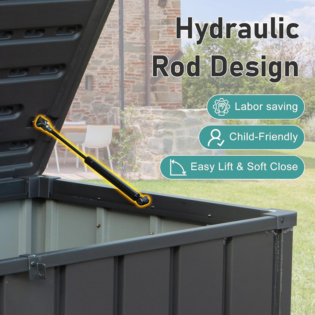 Domi Deck Box Outdoor Storage Box 100 Gallon, Large Metal Storage Cabinet with Resin Lid, Waterproof Lockable Patio Storage Box for Cushions Garden Tools Pool-Supplies, Dark Grey