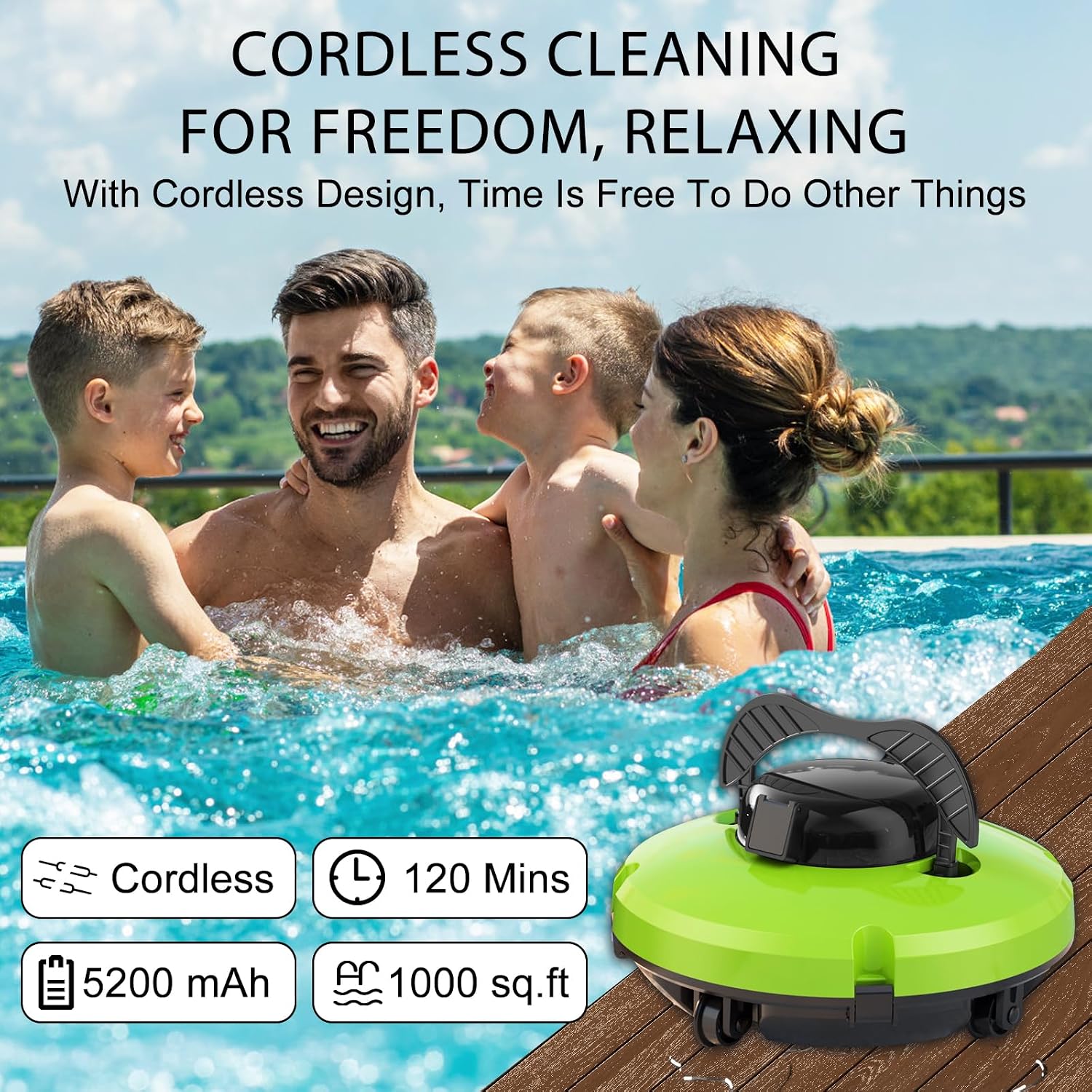 2026 Cordless Robotic Pool Cleaner - 120 Mins Automatic Pool Vacuum for Above Ground Pool & In - Ground Flat Pools up to 1000 Sq.Ft, Robot Pool Cleaner with Self - Parking Tech