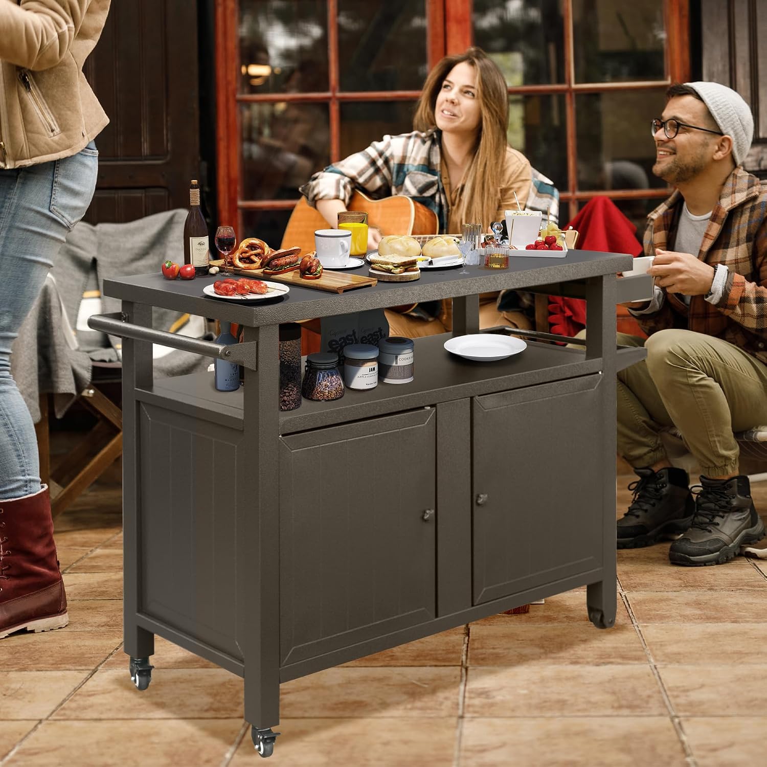 Outdoor Bar, Outdoor Bar Cart, Outdoor Grill Cart with Storage &Wheels