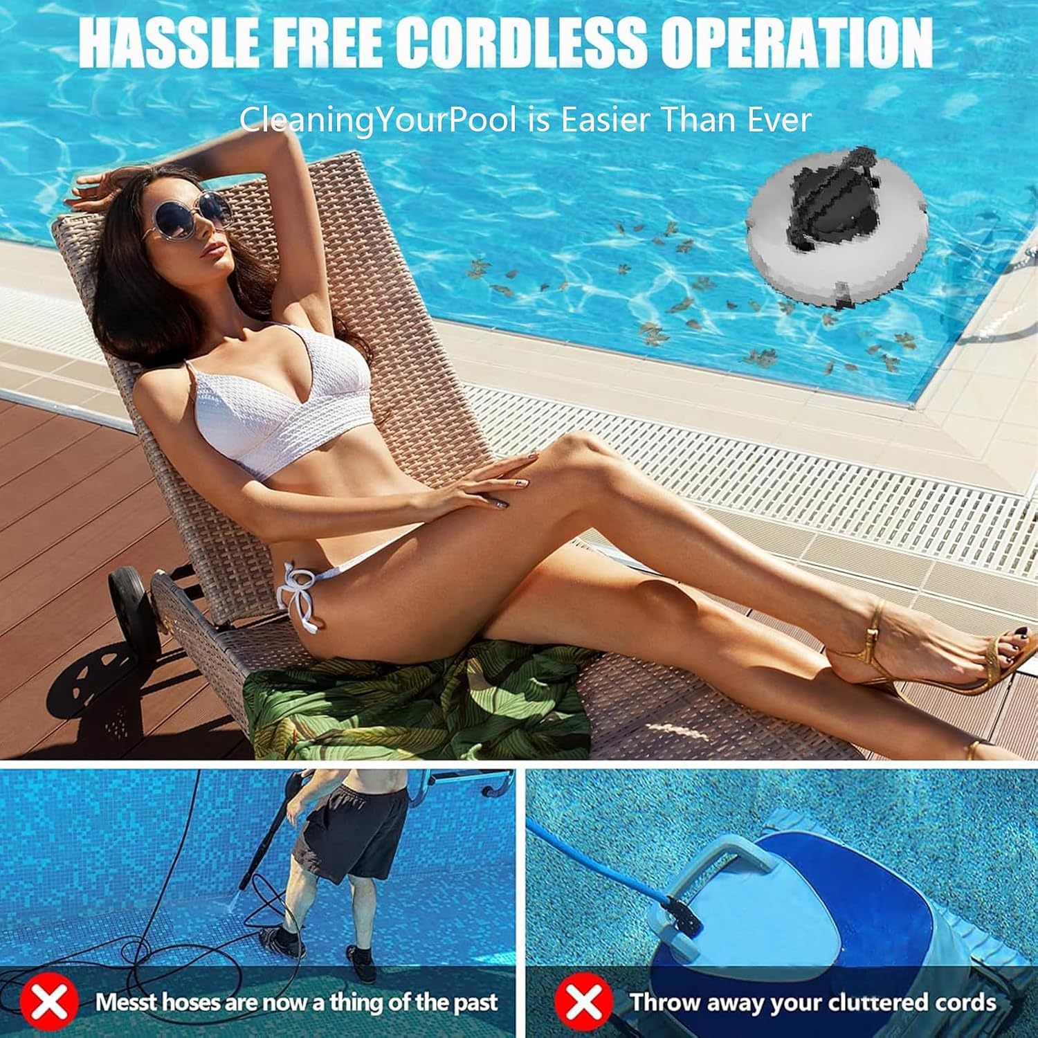 Cordless Robotic Pool Cleaner, Pool Vacuum for Above Ground Pool Come, 120 Mins Running Time, Self-Parking, Pool Vacuum Inground Pools, Lightweight Pool Robot,220V