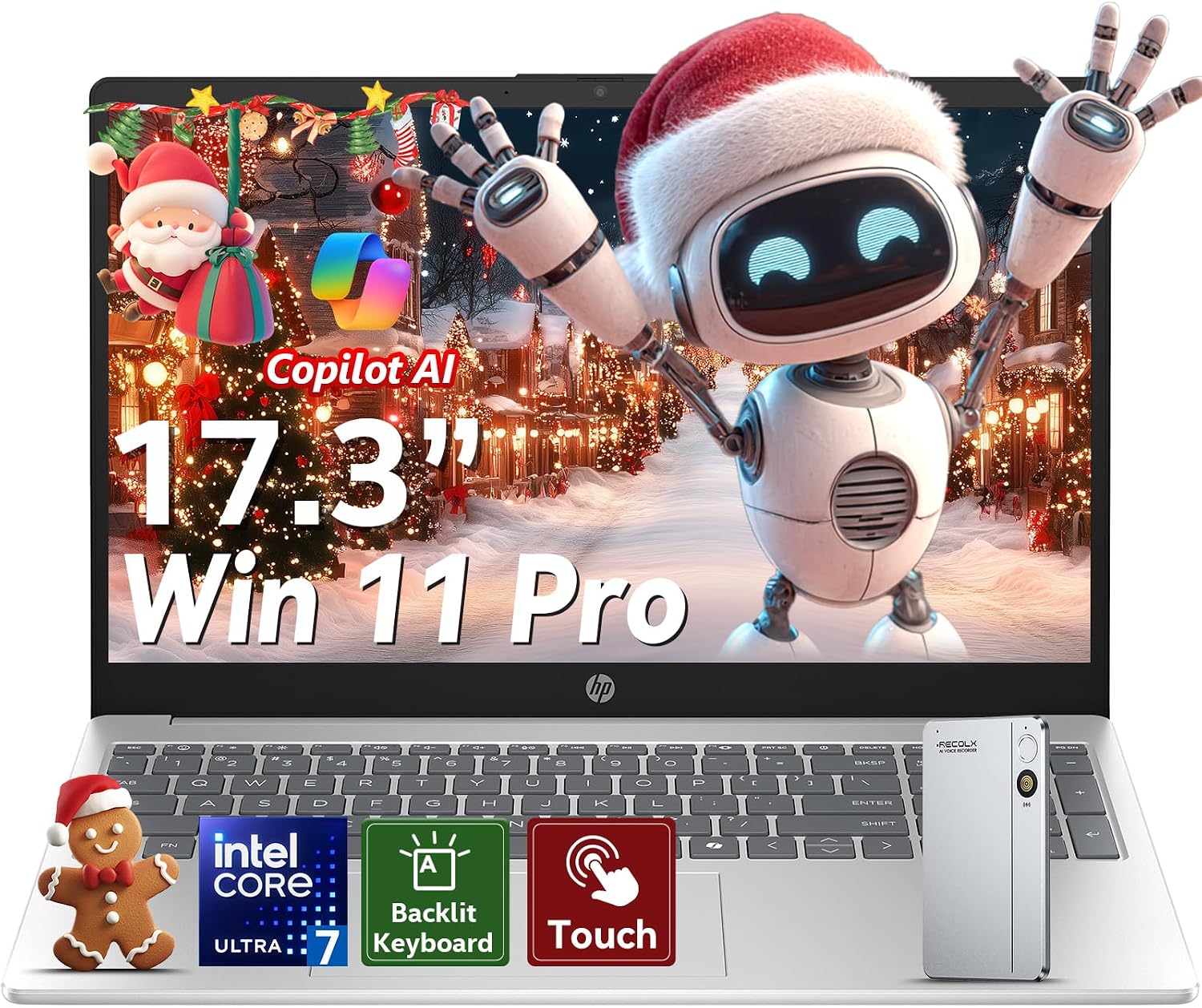 HP 17 Inch Laptop Touchscreen, Intel Ultra 7 255U (12 cores), Intel AI Boost (12 NPU Tops), Backlit Keyboard, AI Copilot, Windows 11 Pro, w/AI Voice Recorder (64GB DDR5 RAM, 2TB SSD)
