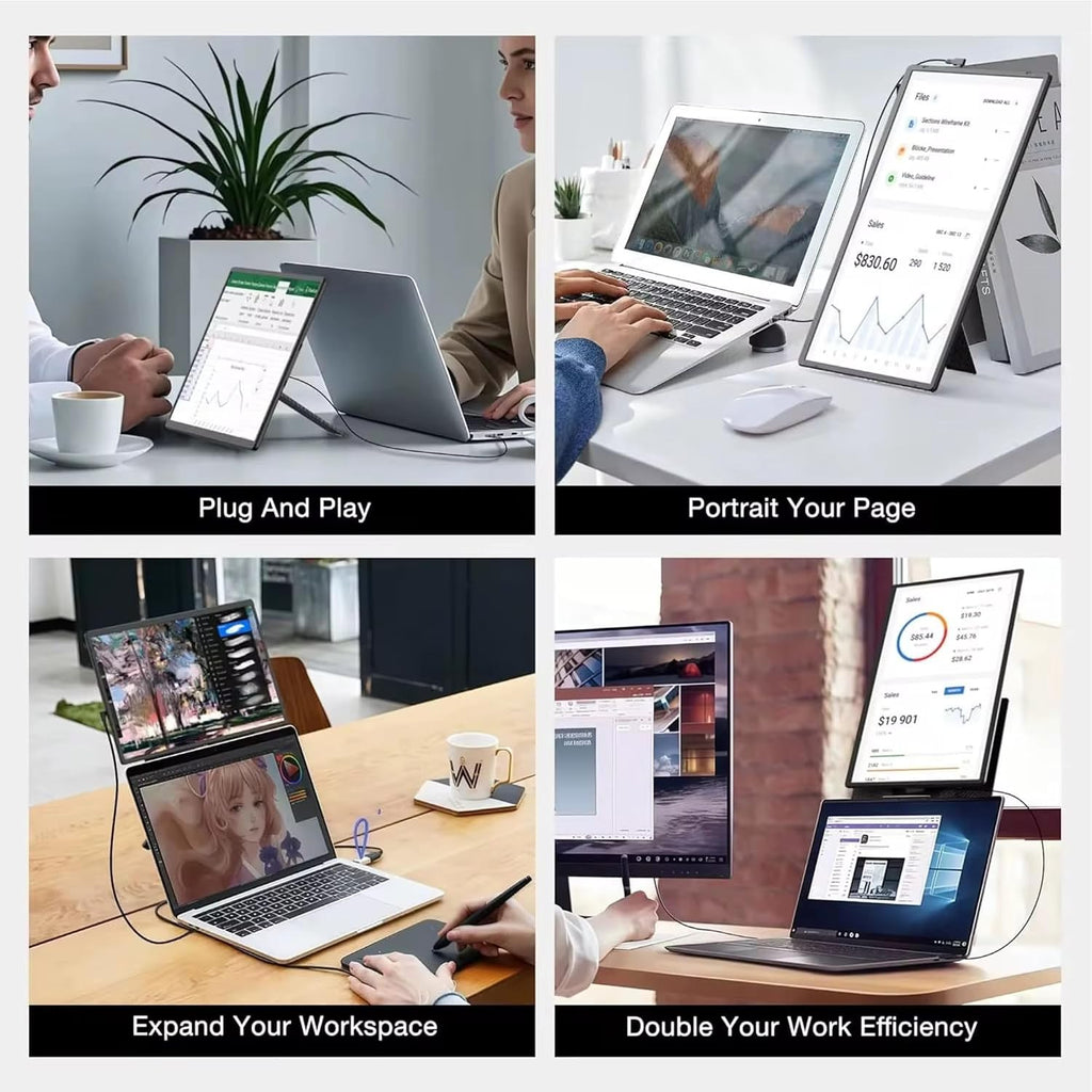 TUTT 16' Laptop Screen Extender with Stand 16:10 Ratio USB-C/HDMI + Speaker | Multiple Position Portable Monitor | Reverse Charging Plug-Play for Mac/OS/Wins/Chrome/Dex N2