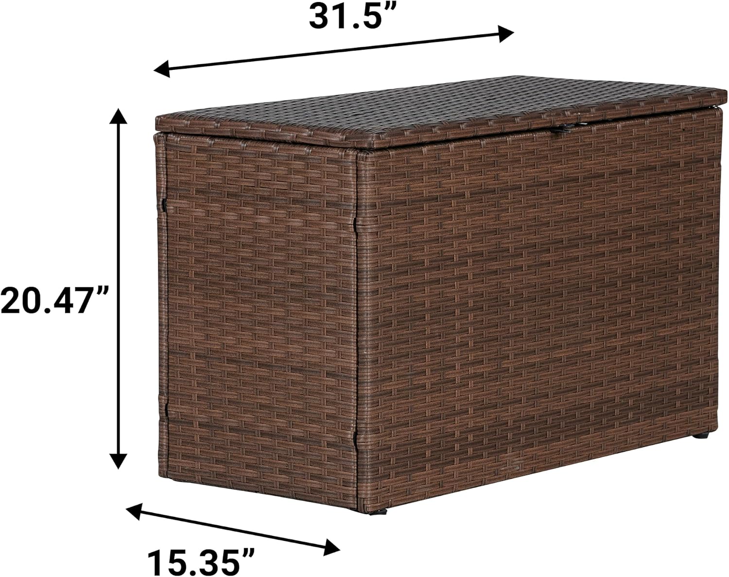 happimess TRK1000B Nino 31.5' Modern Minimalist Outdoor Faux Wicker Deck and Patio Storage Box, Brown, Soft-Close, for Package Delivery, Patio Furniture, Cushions, Gardening Tools, Pool Supplies