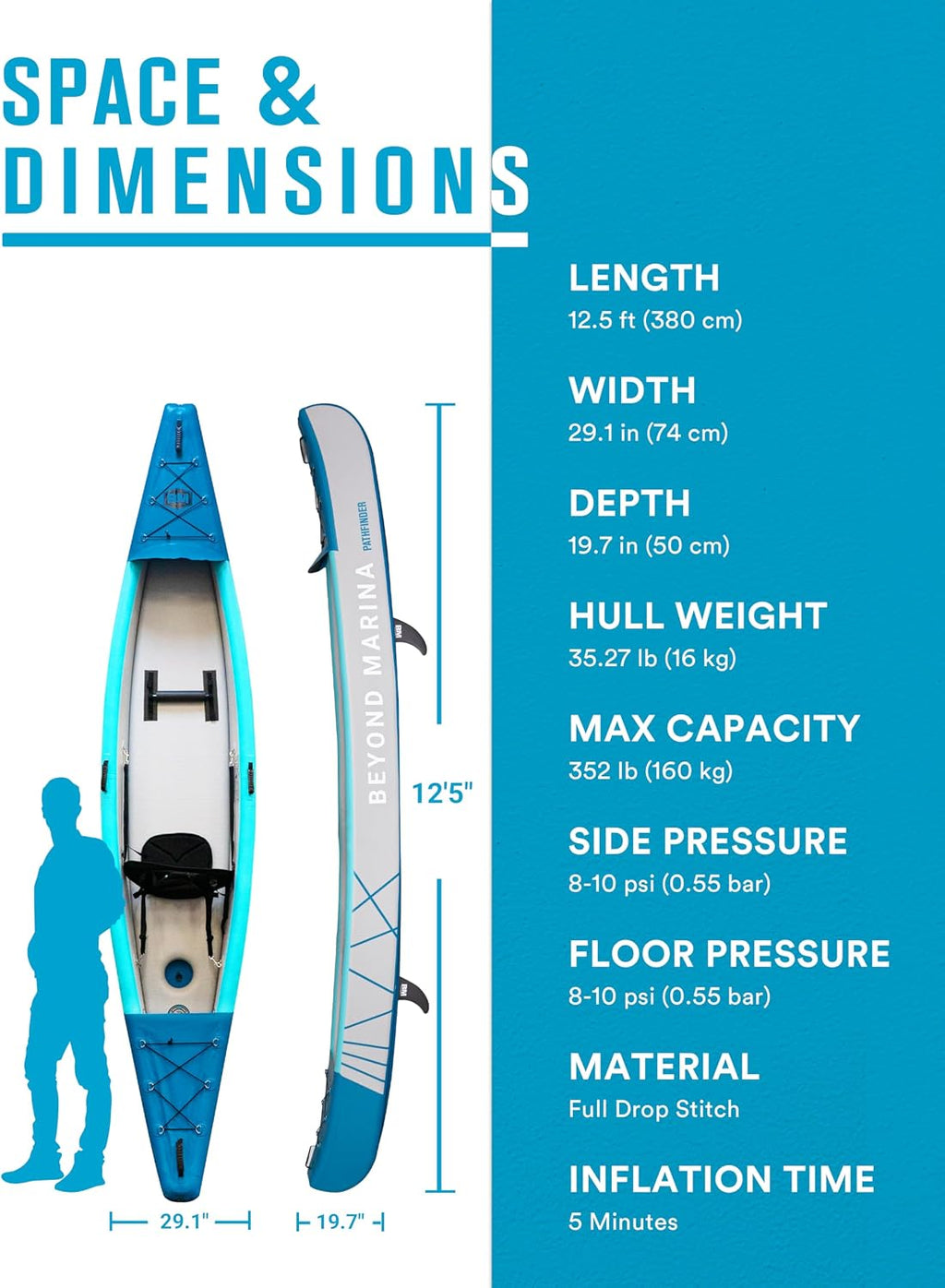 BEYOND MARINA Inflatable Kayak 1 & 2 & 3 Person Adult- Full Drop Stitch Kayak with Aluminum Paddles, Seats, Footrests, Pump, Fins