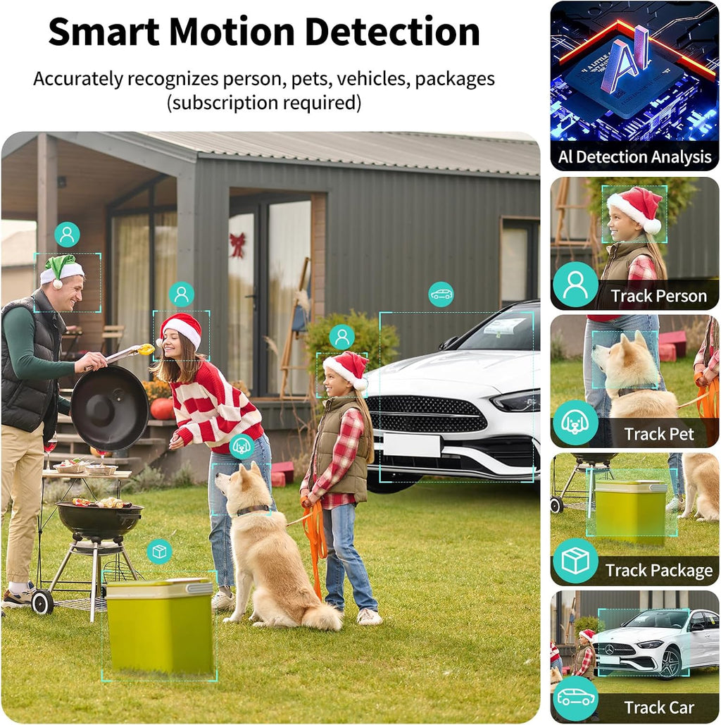 2K FHD Solar Powered Security Cameras Wireless Outdoor,WiFi Wireless Cameras,Outside Cameras for Home Security,AI Motion Detection,Color Night Vision,Spotlight,Siren Alarm,SD/Cloud Storage,4 Pack