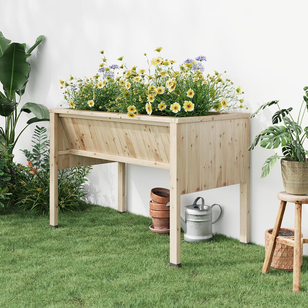 Garvee Large Raised Garden Bed (45x23x30 Inch) - Elevated Wood Planter Box with Storage Hooks & Locking Wheels - 13.7' Deep Outdoor Grow Box for Vegetables/Herbs w/Non-Woven Liner