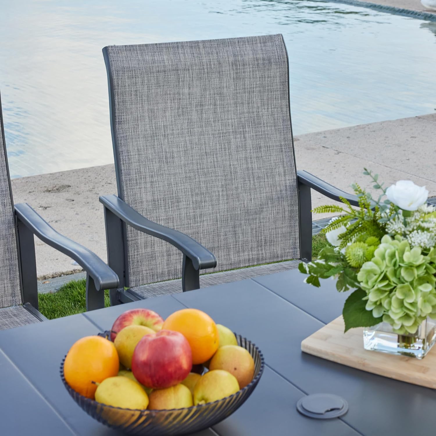 VICLLAX 5 Pieces Patio Dining Set, Patio Furniture Set of 4 Patio Swivel Dining Chairs and Square Patio Table, Grey Chairs & Antique Grey Tabletop