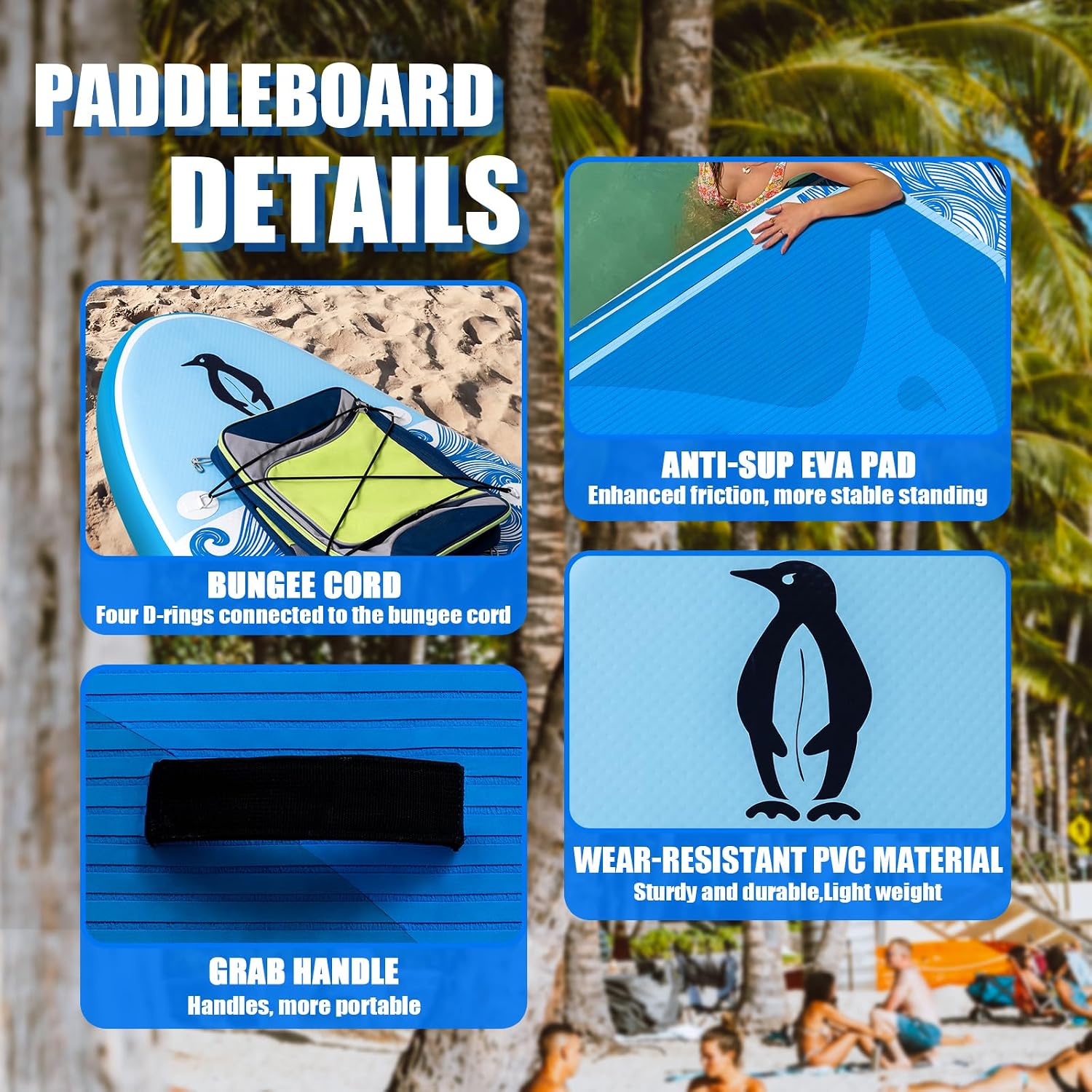 Tuxedo Sailor 10'6'×33'×6' Inflatable Stand Up Paddle Board with Premium SUP Accessories,Adults & Youth for All Skill Levels, Included with Board, Paddle, Pump, Fins, Backpack Blue Paddleboard