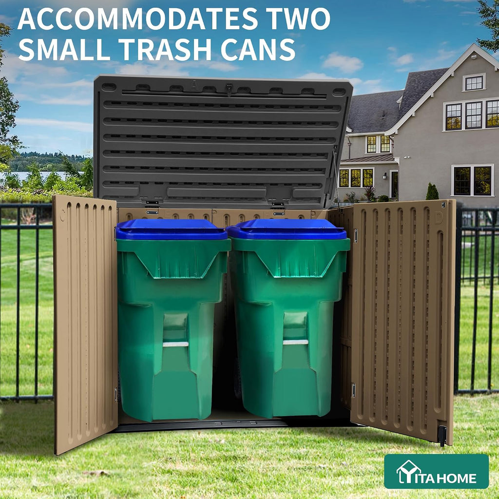 YITAHOME Outdoor Resilient Storage Shed, 35 Cu Ft Lockable Weatherproof Resin Unit, Fit for Garden Equipment, Simple Assembly (Brown)