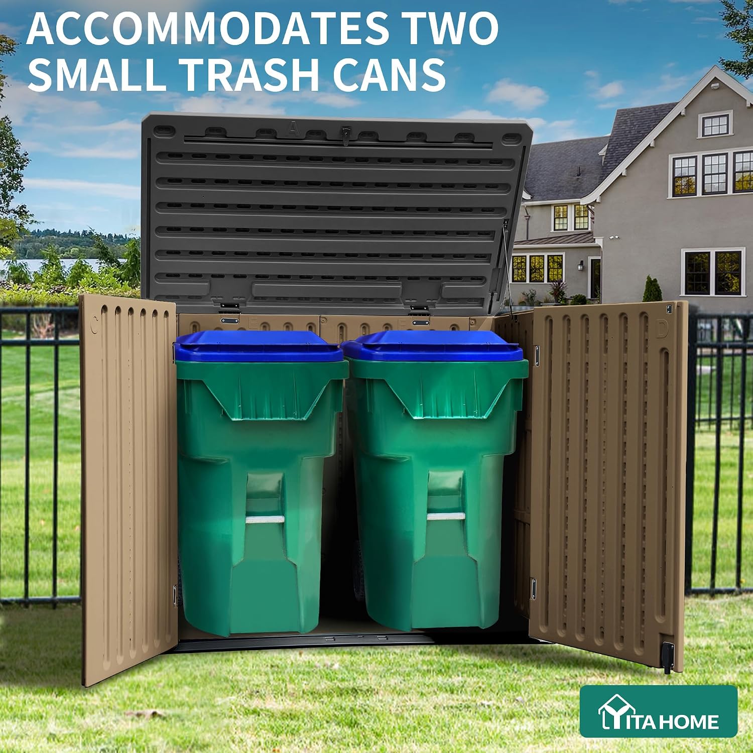 YITAHOME Outdoor Resilient Storage Shed, 35 Cu Ft Lockable Weatherproof Resin Unit, Fit for Garden Equipment, Simple Assembly (Brown)