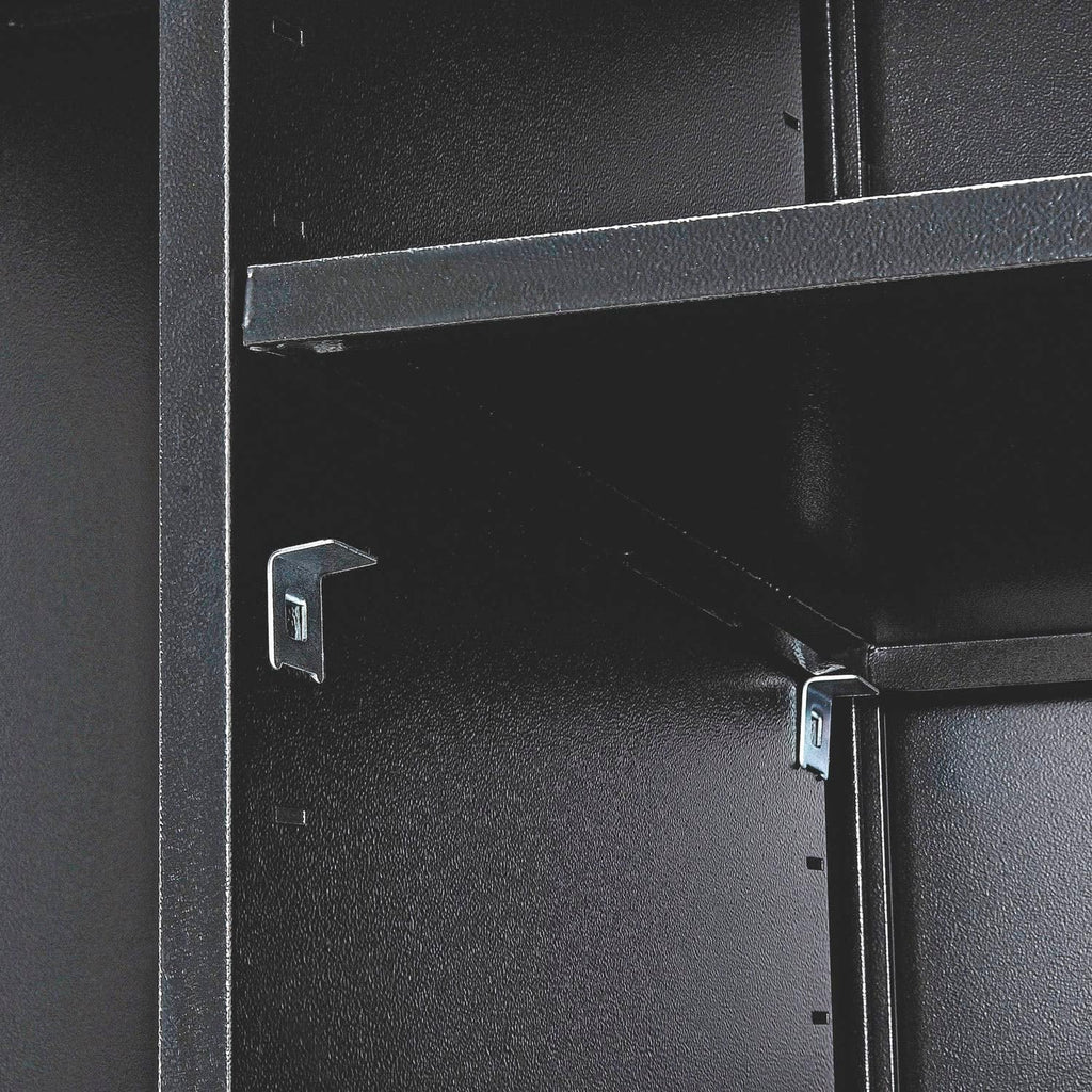 Global Industrial Janitorial Cabinet with Locking Recessed Handle, 4 Compartments, Steel Construction, 36' W x 18' D x 72' H, Black Powder Coat Finish, Assembly Required