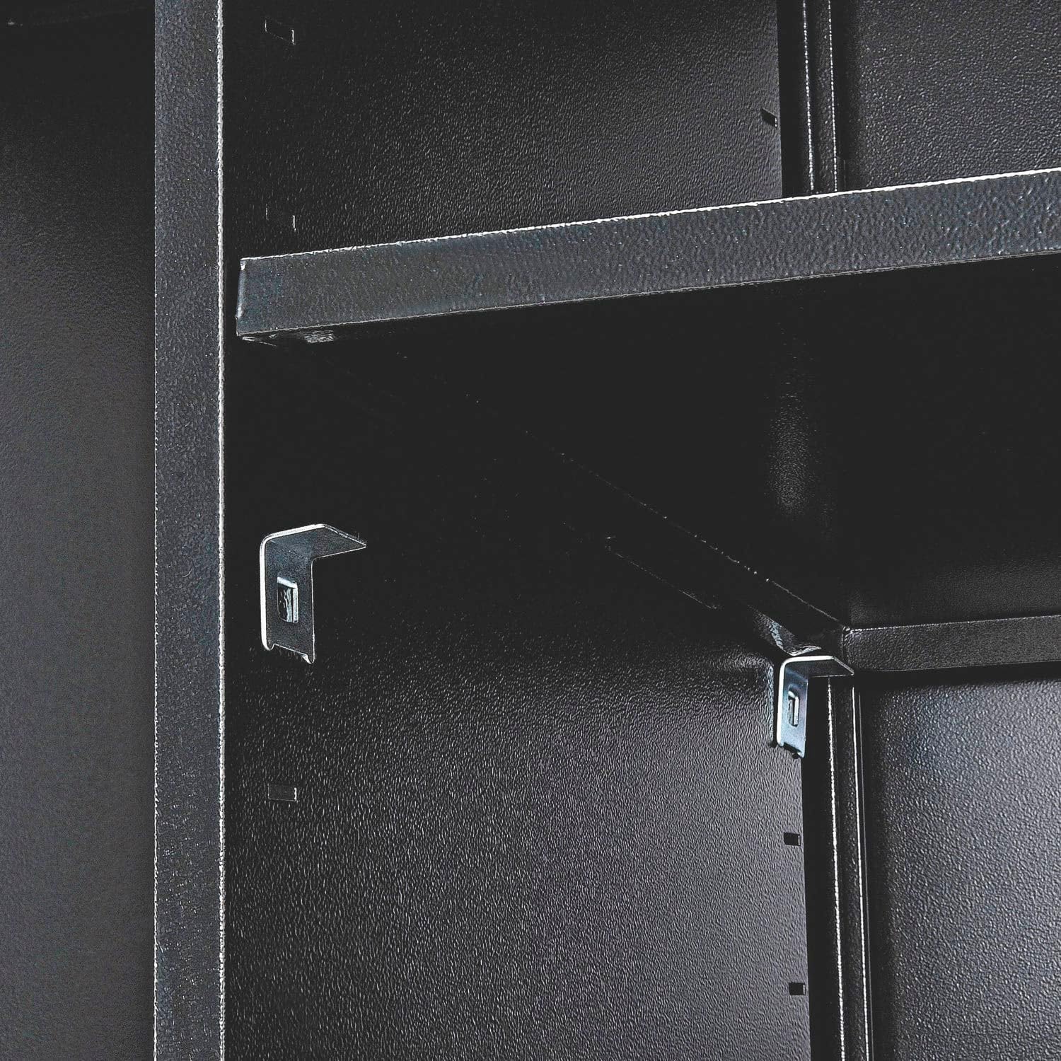 Global Industrial Janitorial Cabinet with Locking Recessed Handle, 4 Compartments, Steel Construction, 36' W x 18' D x 72' H, Black Powder Coat Finish, Assembly Required