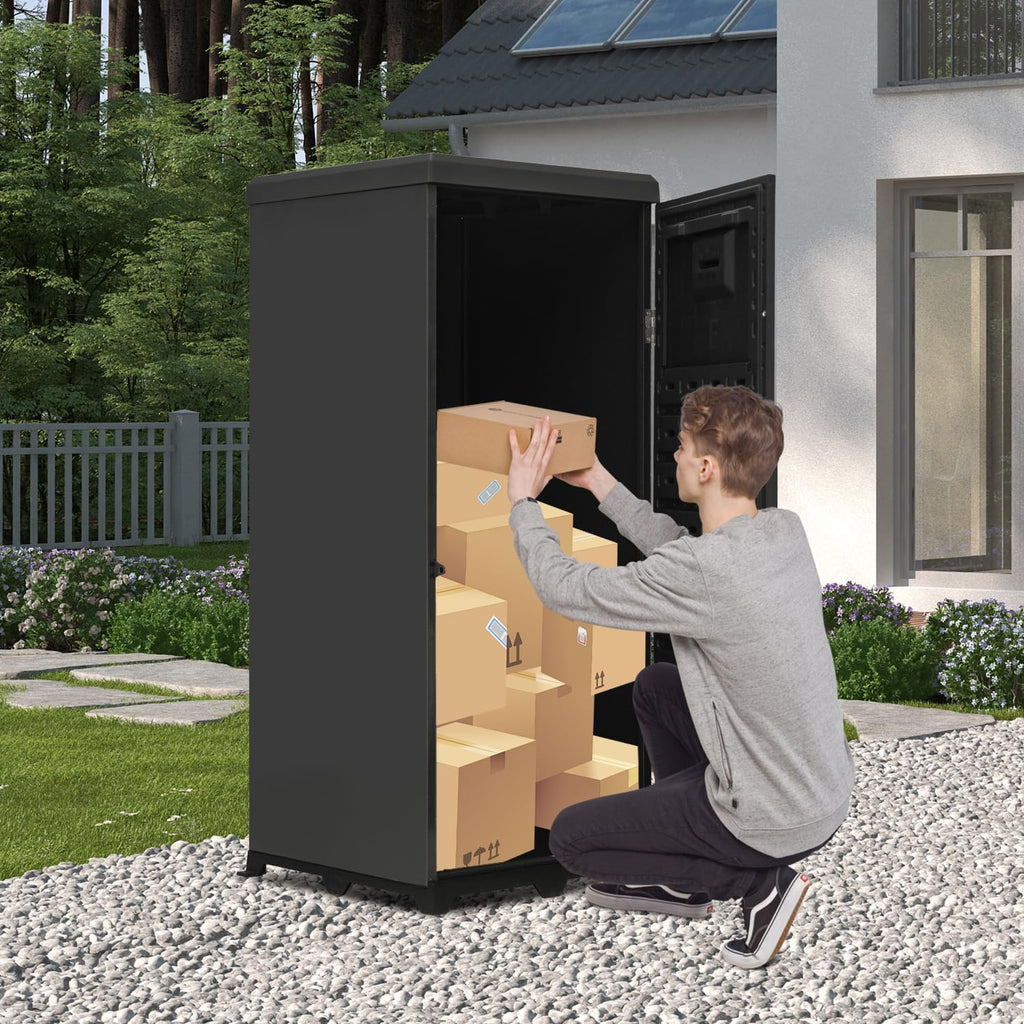 Domi 60-Gallon Outdoor Package Delivery Box - Weatherproof Double-Wall Resin, Lockable Parcel Drop Box for Porch/Curb