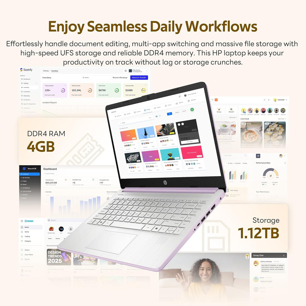 HP Stream 14' HD Student&Business Laptop with AI Copilot, Intel Processor N150, 4GB RAM, 1.12TB Storage (128GB UFS + 1TB Docking Station), 1 Year Office 365, 720p Webcam, Win 11, Lavender Purple