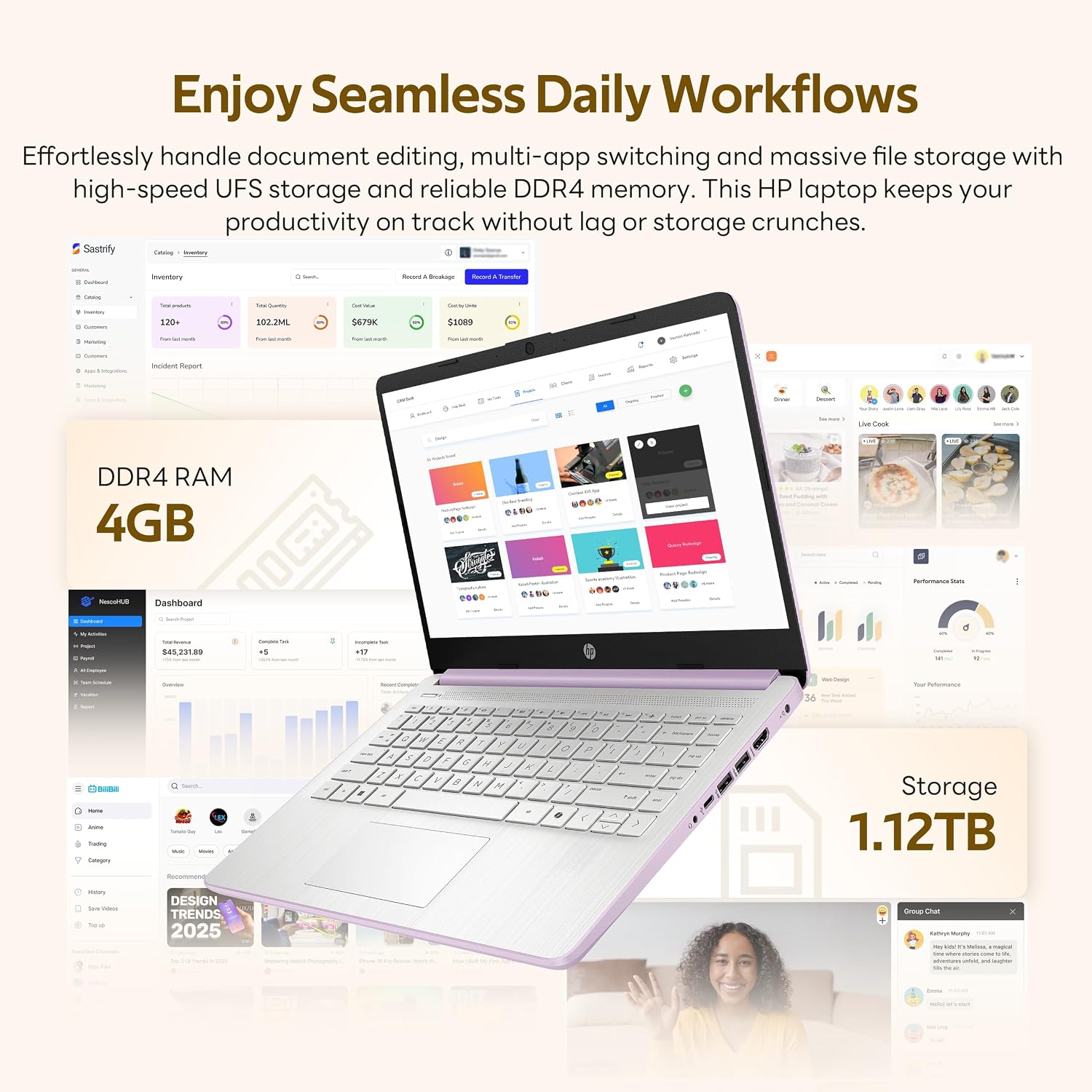 HP Stream 14' HD Student&Business Laptop with AI Copilot, Intel Processor N150, 4GB RAM, 1.12TB Storage (128GB UFS + 1TB Docking Station), 1 Year Office 365, 720p Webcam, Win 11, Lavender Purple