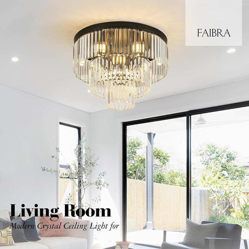 21.65' Black Crystal Ceiling Light 10-Light Modern Crystal Ceiling Light Fixture 3-Tier Luxury K9 Crystal Ceiling Light,for Dining Room Kitchen Island Living Room Bedroom