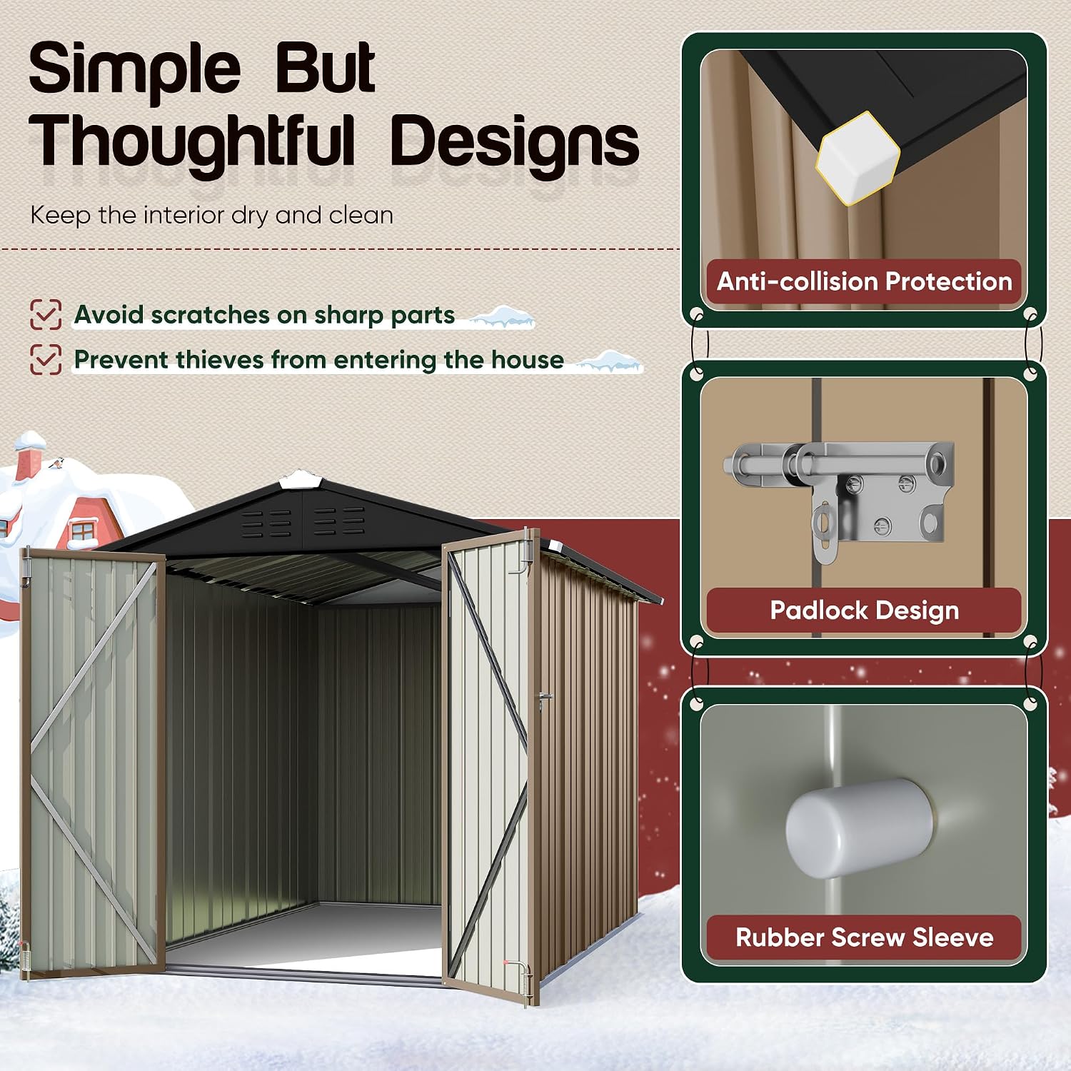 GUNJI 6.1 x 4.1 FT Shed Outdoor Storage Shed Metal Garden Shed with Lockable Door Outside Waterproof Tool Shed for Backyard, Patio, Lawn (Brown)