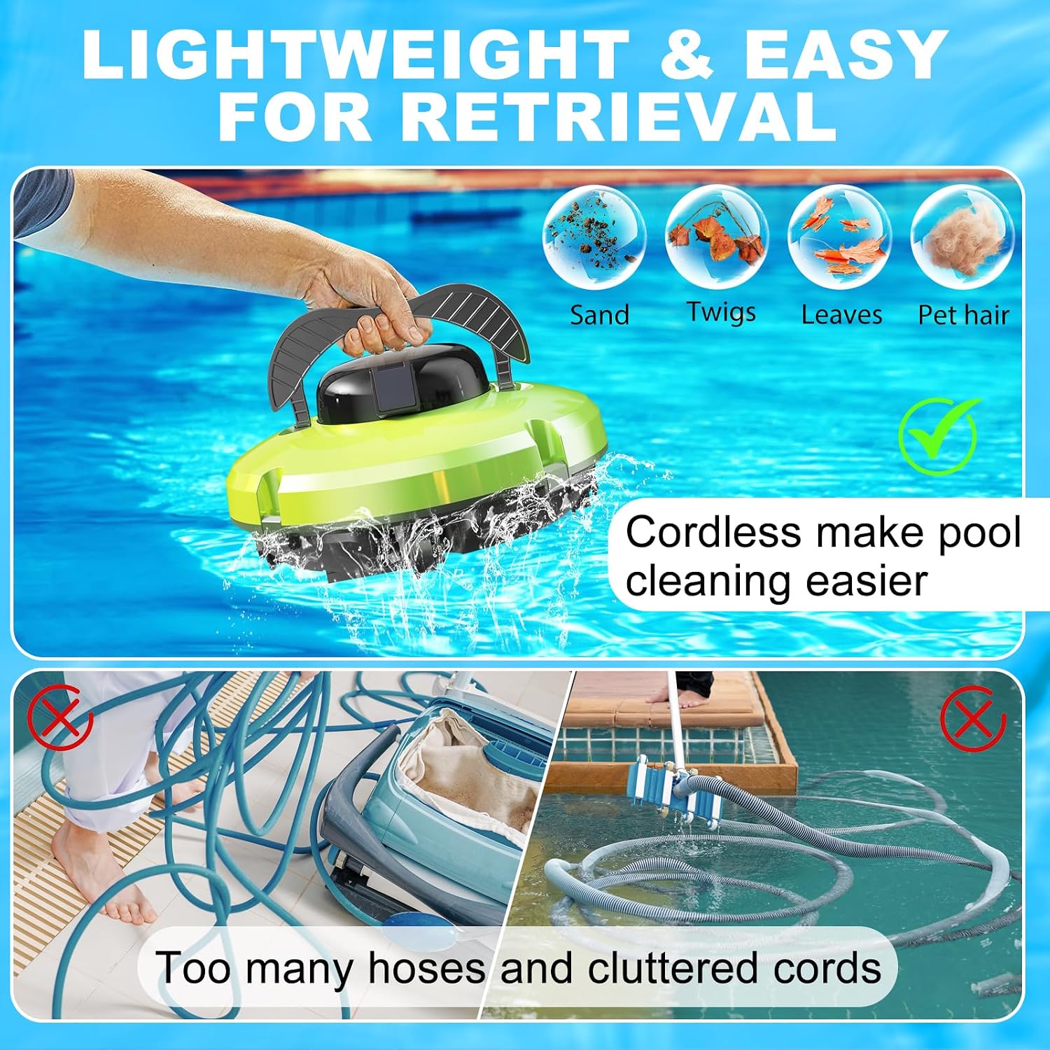 2026 Cordless Robotic Pool Cleaner - 120 Mins Automatic Pool Vacuum for Above Ground Pool & In - Ground Flat Pools up to 1000 Sq.Ft, Robot Pool Cleaner with Self - Parking Tech