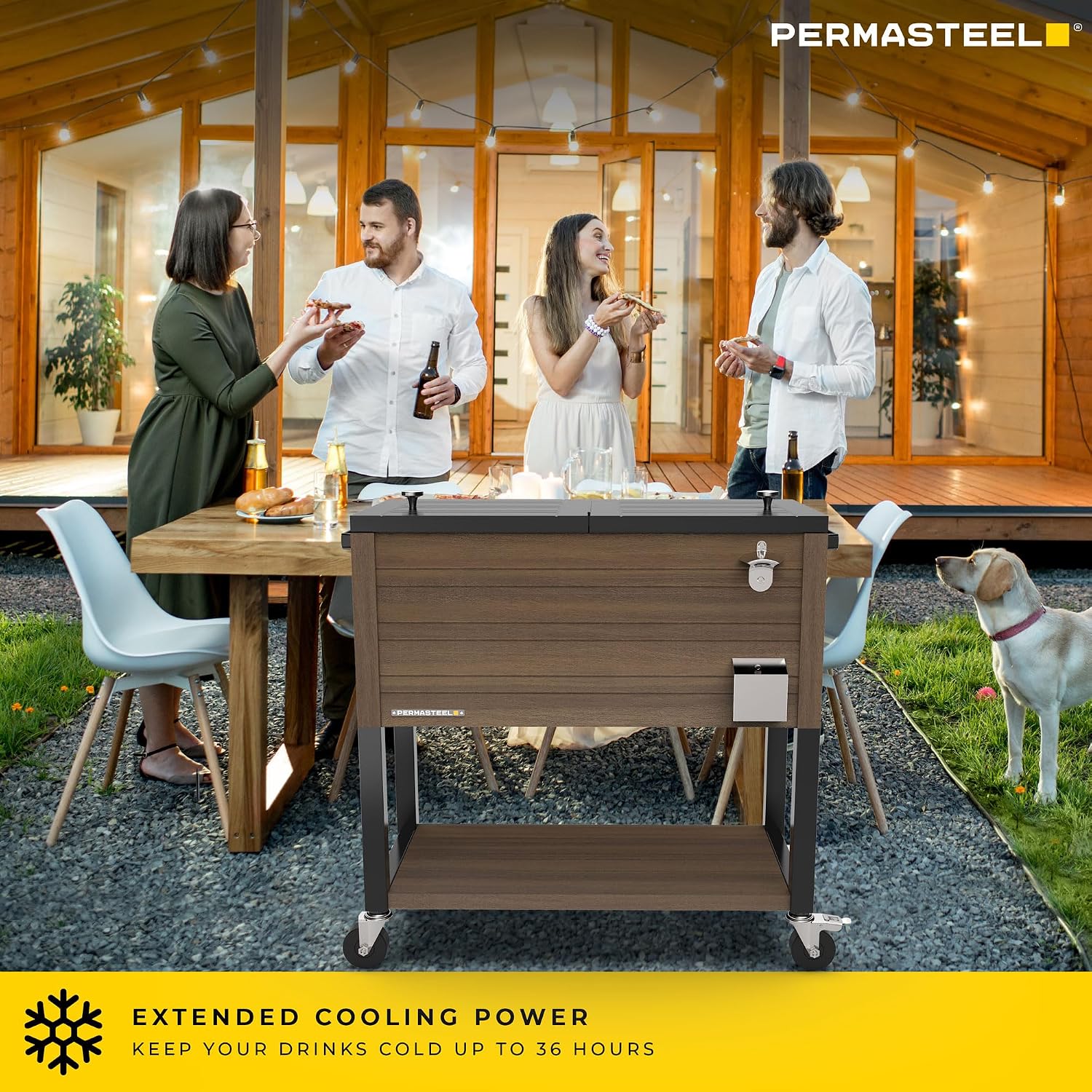 Permasteel 80 Quart Party Cooler, Rolling Ice Chest with Wheels and Handles for Indoor Outdoor Patio
