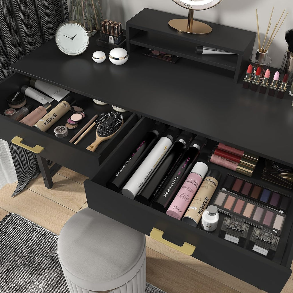 WESTREE Computer Gaming Desk Office - Study Writing Desk with Drawer for Teen, Bedroom Makeup Desk Home Office Furniture with Storage Shelf, Height Monitor Stand