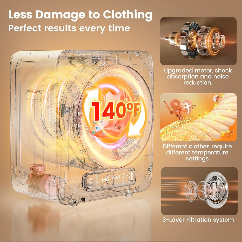 VCJ Portable Dryer for Laundry, 12lbs Clothes Dryer with 6 Drying Modes & 8H Timer, LED Display 850W Front Load Compact Electric Dryer for Apartment, RVs, Dorms