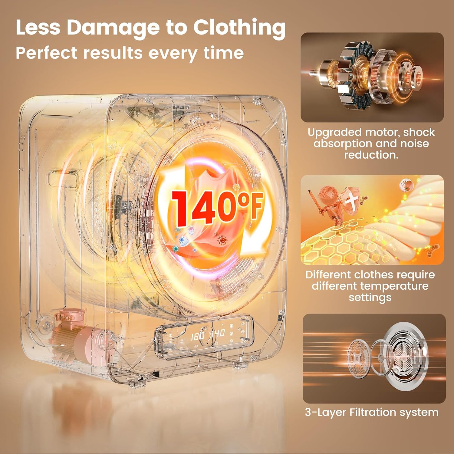 VCJ Portable Dryer for Laundry, 12lbs Clothes Dryer with 6 Drying Modes & 8H Timer, LED Display 850W Front Load Compact Electric Dryer for Apartment, RVs, Dorms