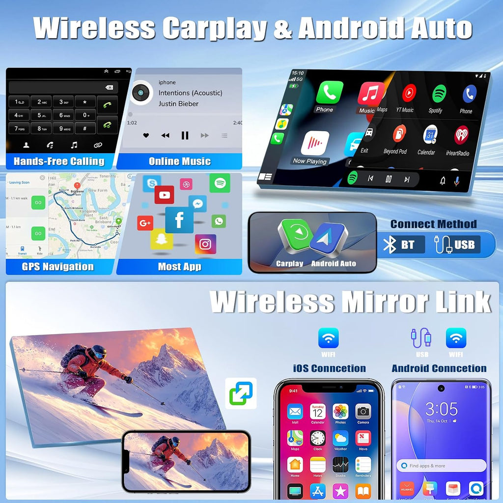 4+64G Radio for Honda Civic 2016 2017 2018 2019 2020 with Wireless Apple Carplay Android Auto, 9'' Touch Screen for Civic Stereo Bluetooth, FM, GPS Navi, WiFi, SWC, Mic, AHD Backup Camera