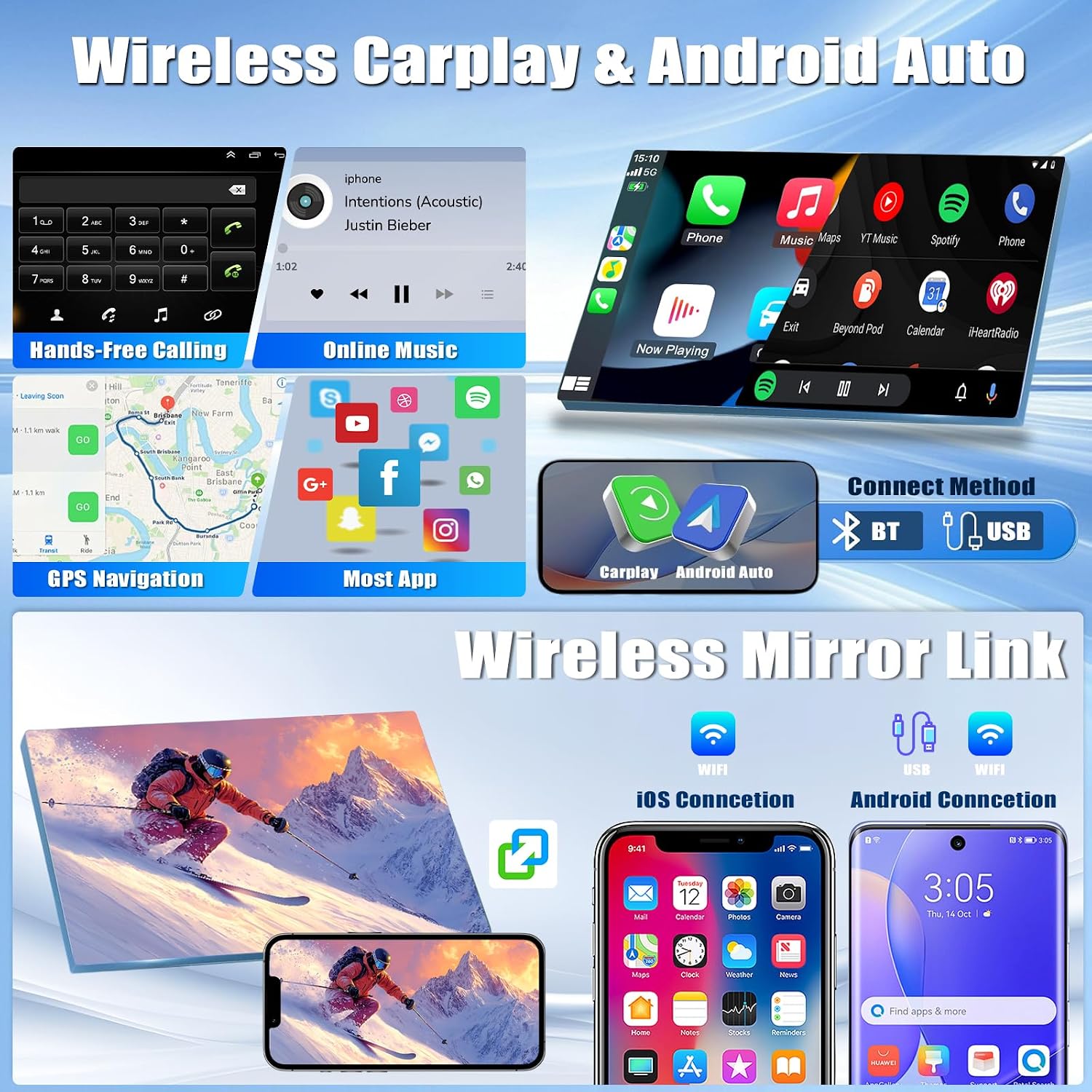 4+64G Radio for Honda Civic 2016 2017 2018 2019 2020 with Wireless Apple Carplay Android Auto, 9'' Touch Screen for Civic Stereo Bluetooth, FM, GPS Navi, WiFi, SWC, Mic, AHD Backup Camera