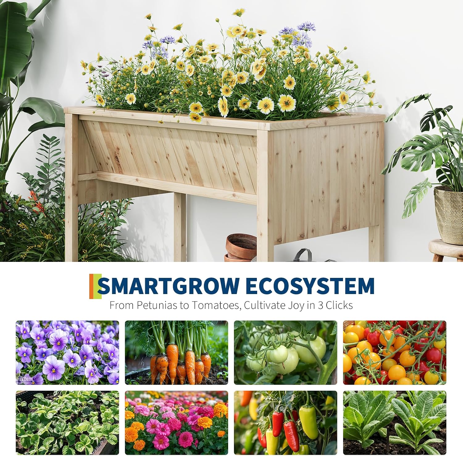 Garvee Large Raised Garden Bed (45x23x30 Inch) - Elevated Wood Planter Box with Storage Hooks & Locking Wheels - 13.7' Deep Outdoor Grow Box for Vegetables/Herbs w/Non-Woven Liner