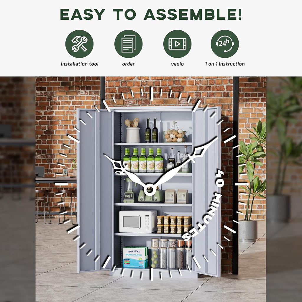 Greenvelly Metal Storage Cabinet with Locking Doors, 72' Dark Grey Lockable Storage with Adjustable Shelves, Steel Tool Cabinet for Home Office, Garage (36' x 18')