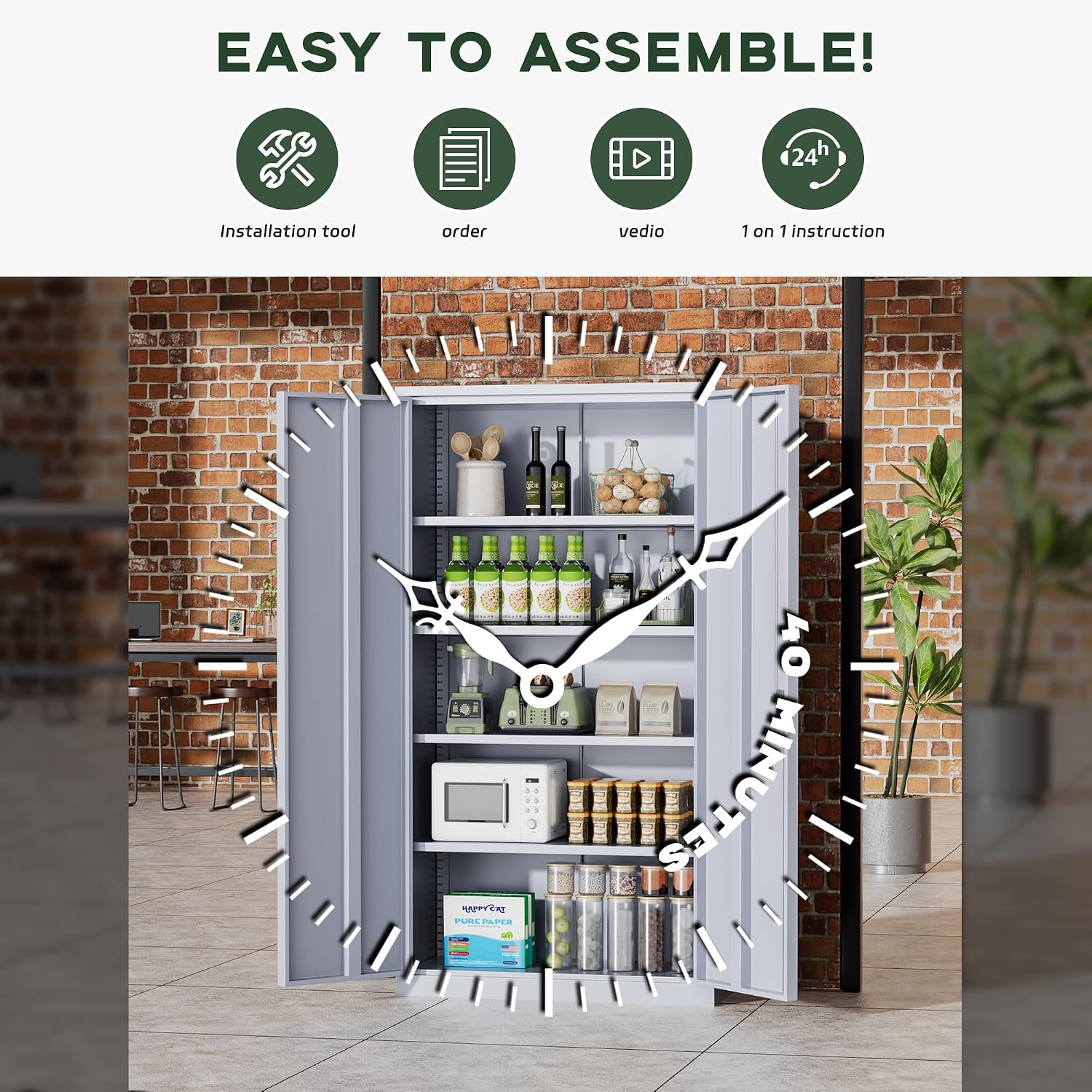 Greenvelly Metal Storage Cabinet with Locking Doors, 72' Dark Grey Lockable Storage with Adjustable Shelves, Steel Tool Cabinet for Home Office, Garage (36' x 18')