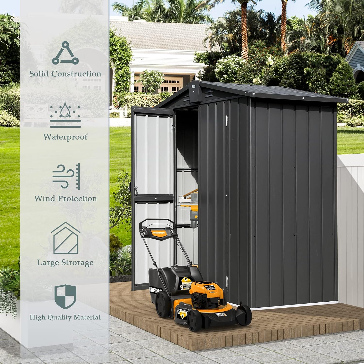 Domi Outdoor Storage Shed 5.7'x 3', Metal Garden Shed for Bike, Trash Can, Tools, Lawn Mowers, Pool Toys, Galvanized Steel Outdoor Storage Cabinet with Lockable Door for Backyard, Patio, Lawn