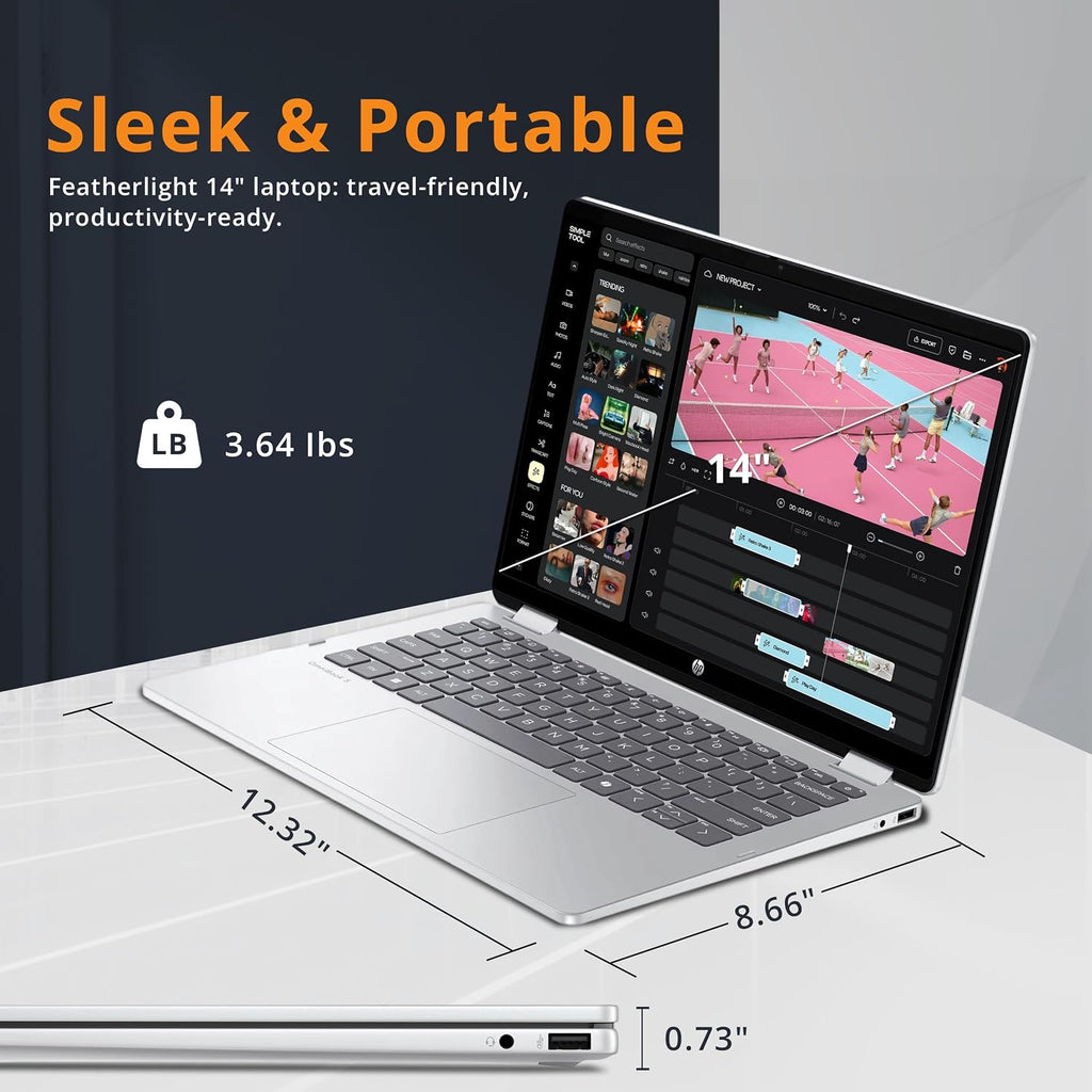 HP OmniBook 5 Flip 2-in-1 14' 2K Touchscreen Laptop, Intel 7 150U, 16GB LPDDR5, 2.16TB Storage(2TB SSD+160GB Docking Station Set), Backlit Keyboard, 5MP IR Camera, Wi-Fi 6E, Windows 11 Pro, Silver