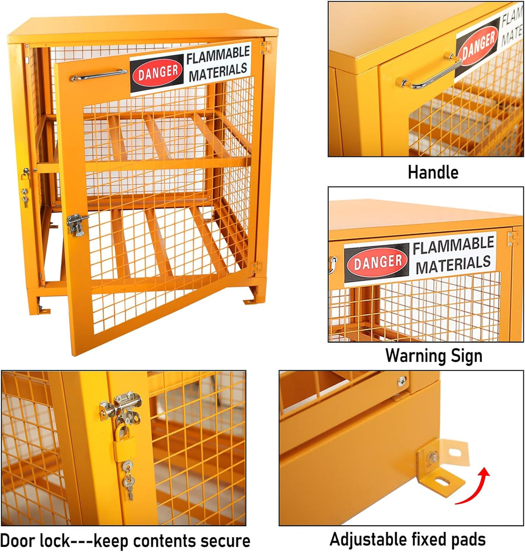 Sidasu Propane Tank Storage Cabinet - 31'x30'x35' Yellow Steel Box Holds 4 Cylinders (Fits 3,5,11,20,30,33lb Tanks)