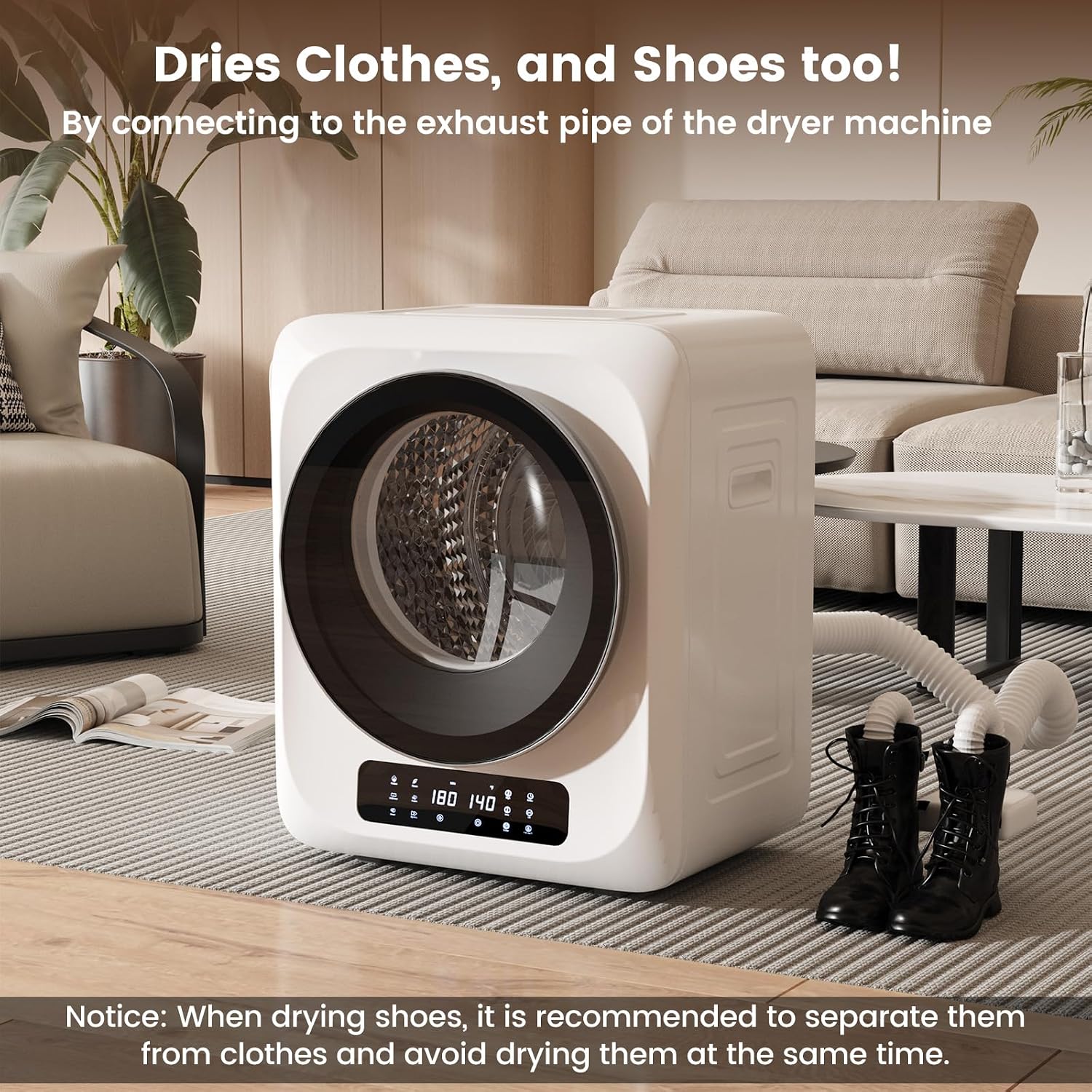VCJ Portable Dryer for Laundry, 12lbs Clothes Dryer with 6 Drying Modes & 8H Timer, LED Display 850W Front Load Compact Electric Dryer for Apartment, RVs, Dorms