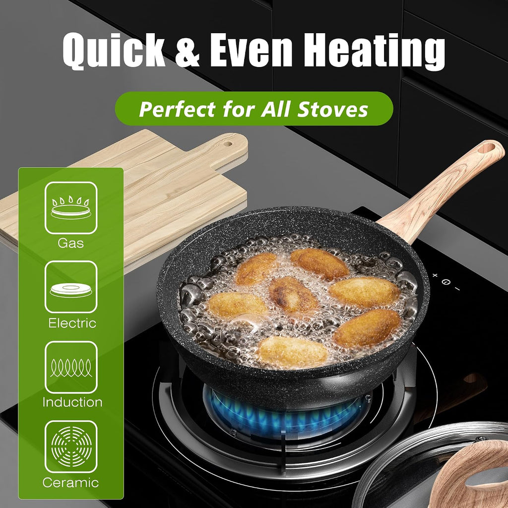 VOTTGO 31 Pcs Pots and Pans Set Non Stick, Black Granite Induction Cookware Set, Non Toxic Healthy RV Kitchen Cooking Set with Silicone Tools and Pot Protectors, PFOA PFOS PFAS Free