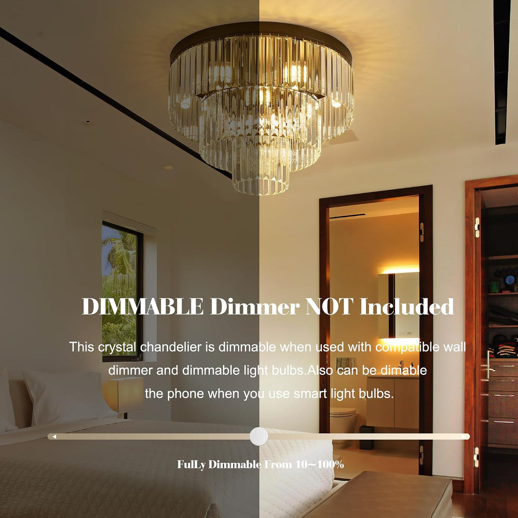 21.65' Black Crystal Ceiling Light 10-Light Modern Crystal Ceiling Light Fixture 3-Tier Luxury K9 Crystal Ceiling Light,for Dining Room Kitchen Island Living Room Bedroom
