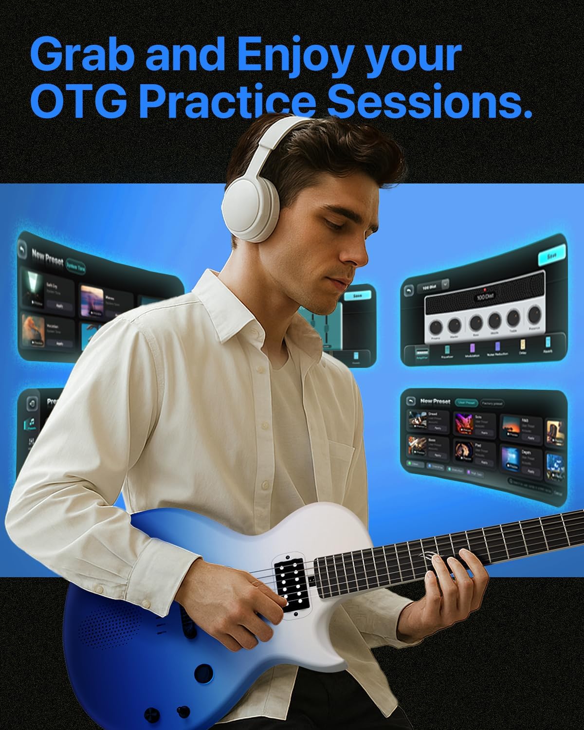 Enya Electric Guitar Nova Go Sonic Smart Electric Carbon Fiber Guitarra with 10W Wireless Speaker, Onboard Presets, All-in-One Portable Rig for Street Performers & Home Studios, 2-Year Warranty