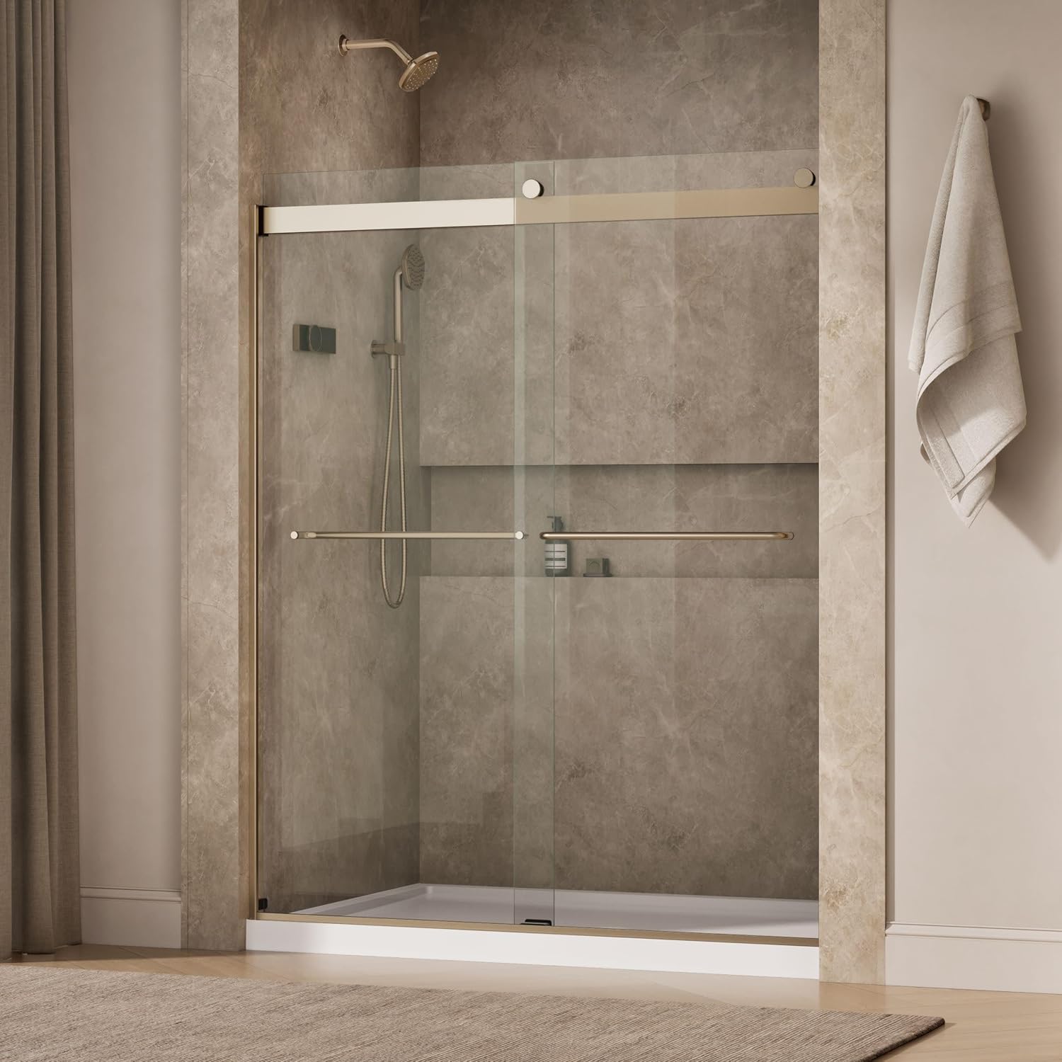 KOHLER K-706015-L-ABV Levity Bypass Shower Door with Towel Bar and 1/4-Inch Crystal Clear Glass in Anodized Brushed Bronze