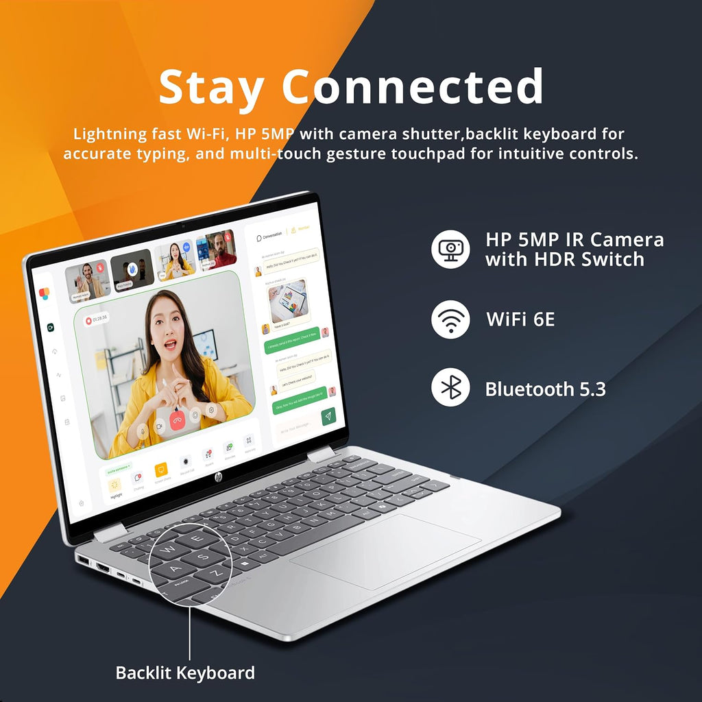 HP OmniBook 5 Flip 2-in-1 14' 2K Touchscreen Laptop, Intel 7 150U, 16GB LPDDR5, 2.16TB Storage(2TB SSD+160GB Docking Station Set), Backlit Keyboard, 5MP IR Camera, Wi-Fi 6E, Windows 11 Pro, Silver