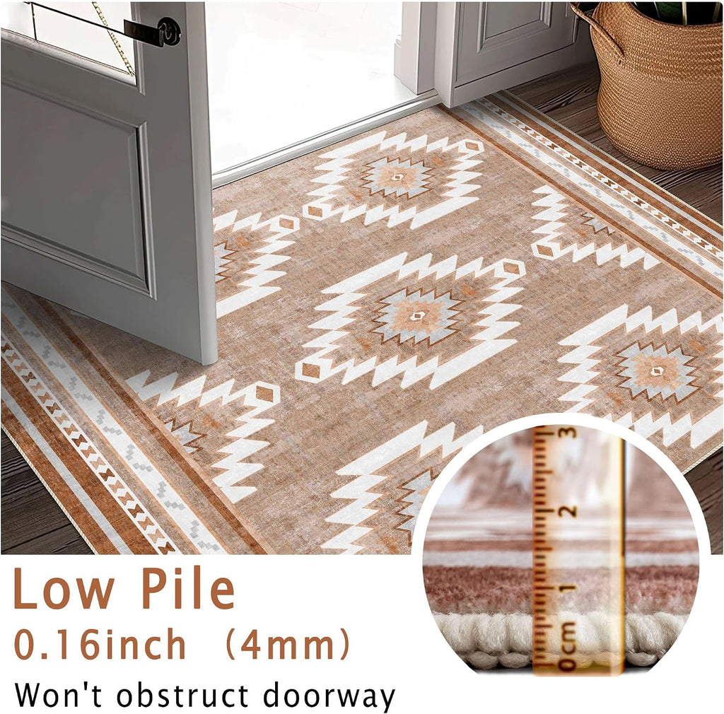 8x10 Area Rugs for Living Room, Non-Slip Backing Washable Rug 8x10, Western Large Area Rug Soft Carpet for Bedroom Dining Room, Easy Clean, Durable, Low Pile Rug Under Table, Camel