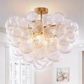 Longree Bubble Ball Semi Flush Ceiling Light Fixtures, Dia 20 inch Gold and Clear Blown Glass Small Swirled Glass Chandelier for Bedroom Study Bathroom Dining Room