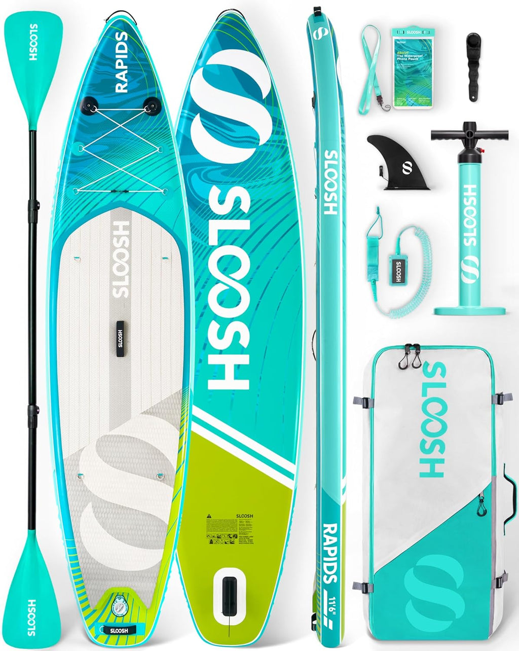 SLOOSH Inflatable Stand Up Paddle Board, 11'6' Inflatable Paddle Boards with Premium Accessories, Non-Slip EVA Deck, Ultra-Light Carry Bag Pump, Rapids SUP for Youth & Adults