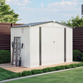 CHUNLY 8 x 6 ft Outdoor Storage Shed w/Side Window and Lockable Door, All Weather Tool Shed with Pitched Roof Waterproof, Storage Garden Shed Storage Room for Patio Backyard Lawn, White + Gray