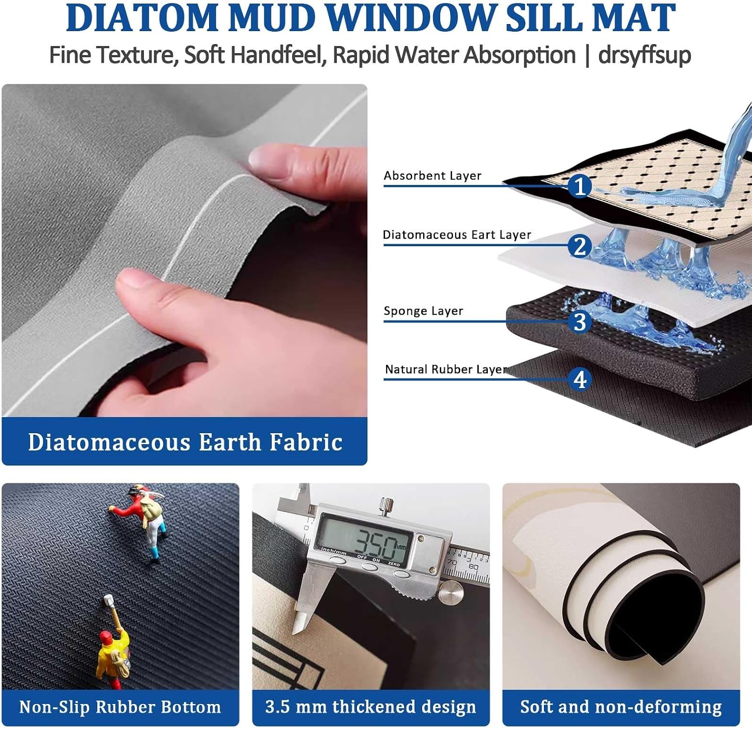 Drsyffsup Modern Fashion Window Sill Mat 1m 120cm 1.5m 1.6m 1.8m 200cm, Water Absorbent Mats with Non-Slip Rubber Back, Washable Soft Balcony Protective Pad Cuttable(24x71in/60x180cm)