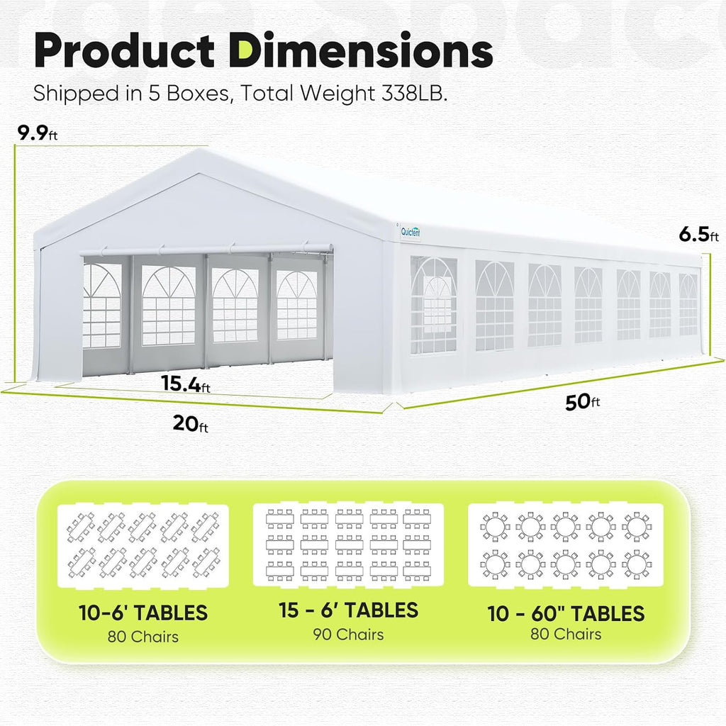 Quictent 20x50ft Heavy Duty Party Tent Upgraded Wedding Tent for Parties Event Shelter Outdoor Canopy with Storage Bags