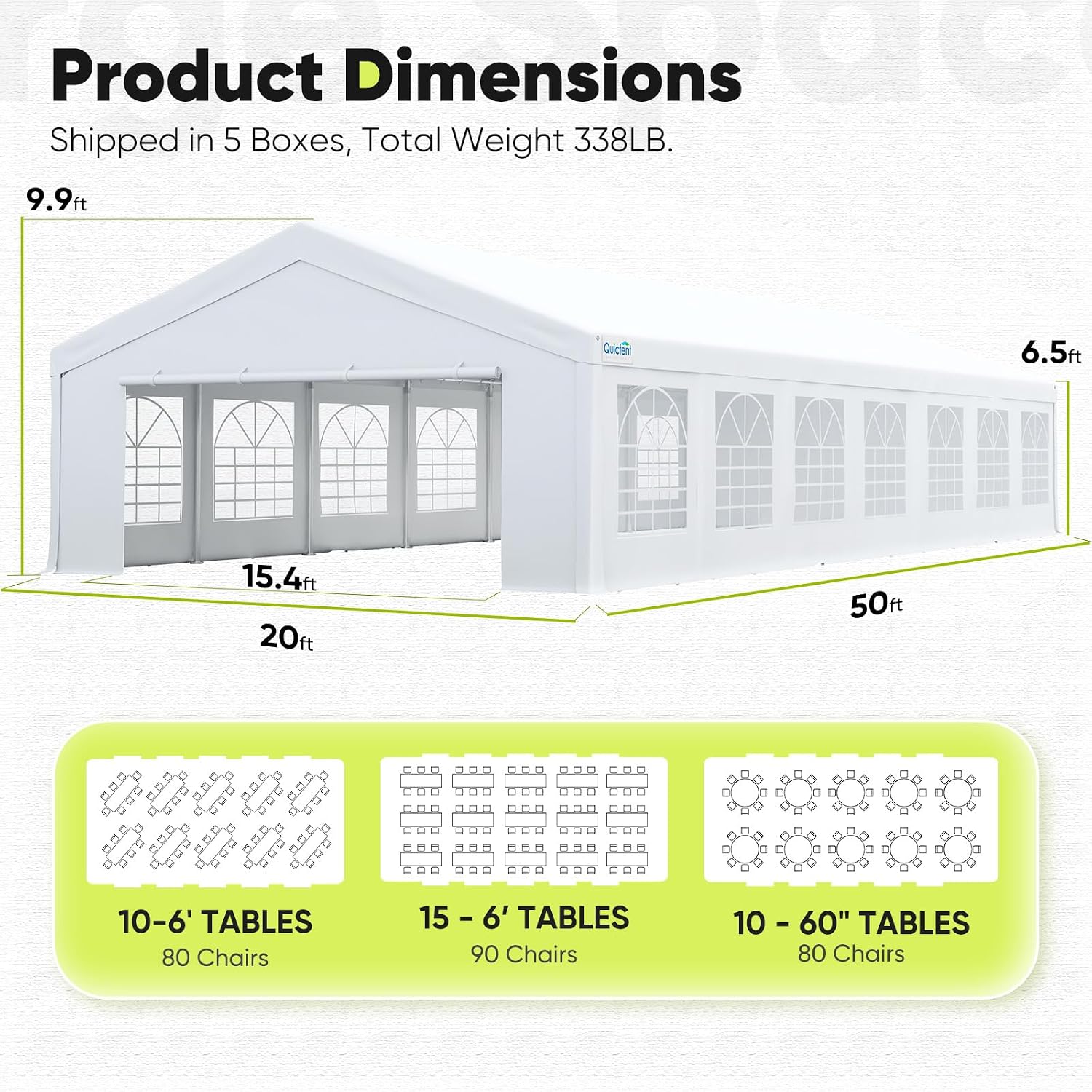 Quictent 20x50ft Heavy Duty Party Tent Upgraded Wedding Tent for Parties Event Shelter Outdoor Canopy with Storage Bags