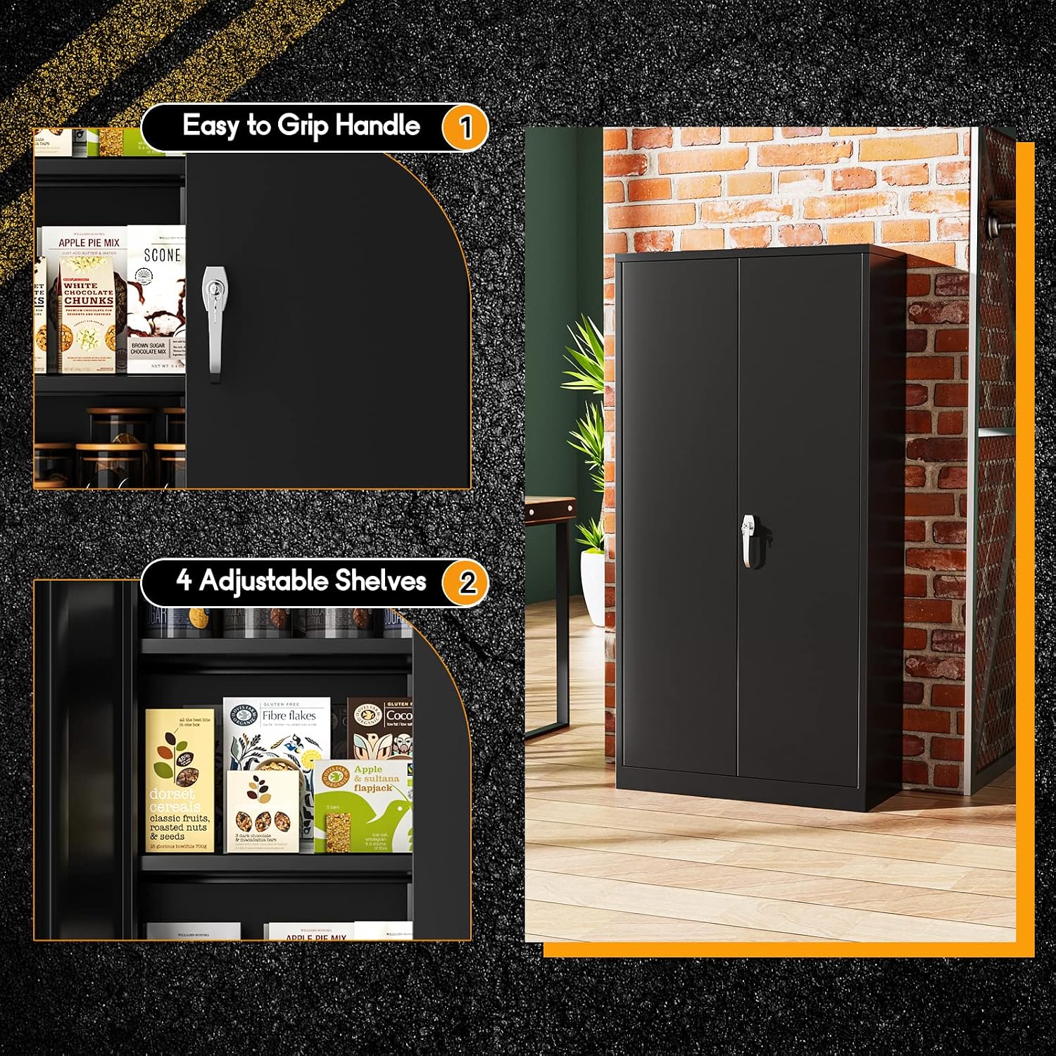 Greenvelly Metal Storage Cabinet with 2 Doors, Black 72' Steel Storage Wardrobe Cabinet, Employees Locker Closet Clothing Coat Steel Wardrobe Cabinet with Hanging Rod for Garage, Gym, Home Office