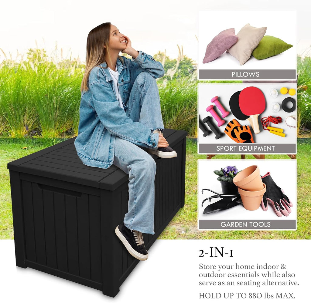 AJP Distributors Outdoor Storage Shed, Large Resin Storage Box, Waterproof and lockable, suitable for garden, patio, garage, backyard storage (Blcak, 180gal)