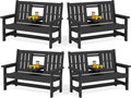 SERWALL Outdoor Bench with Cup Holder, 58' HDPE Garden Park Bench Suitable for 3 Person, All Weather Patio Benches with High Backrest and Wide Armrests for Garden, Park, Yard, Front Porch, Black